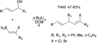 Graphical abstract: Alkenylation of allylic alcohols using alkenylboron dihalides: a formal transition-metal free Suzuki reaction