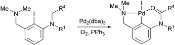 Graphical abstract: Synthesis of novel palladium OCN-pincer complexes: unprecedented sequential C(sp3)–H activation and aerobic oxidation in the reaction of N,N-dialkyl-3-[(N,N-dimethylamino)methyl]-2-iodoanilines with Pd2(dba)3