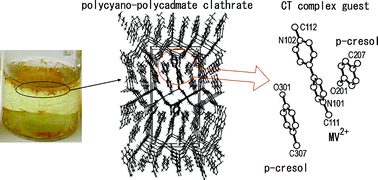 Graphical abstract: Crystal structures and spectroscopic properties of polycyano–polycadmate host clathrates including a CT complex guest of methylviologen dication and aromatic donor