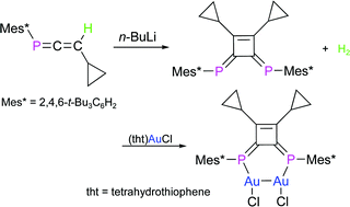 Graphical abstract: Structural and coordination properties of 1,2-bis(cyclopropyl)-3,4-bis(2,4,6-tri-tert-butylphenyl)-3,4-diphosphinidenecyclobutene prepared by dehydrogenative homocoupling of 3-cyclopropyl-1-(2,4,6-tri-tert-butylphenyl)-1-phosphaallene