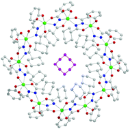 Graphical abstract: Encapsulation of a guest molecule in a strained form: an extended 36-membered dodecanuclear manganese metallamacrocycle that accommodates a cyclooctane in the S4 symmetry conformation