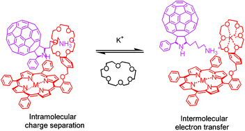 Graphical abstract: Electron transfer switching in supramolecular porphyrin–fullerene conjugates held by alkylammonium cation-crown ether binding