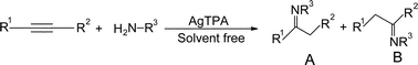 Graphical abstract: An efficient reusable silver-exchanged tungstophosphoric acid heterogeneous catalyst for solvent-free intermolecular hydroamination of alkynes