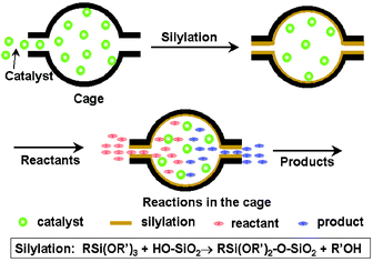 Graphical abstract: Asymmetric reactions on chiral catalysts entrapped within a mesoporous cage