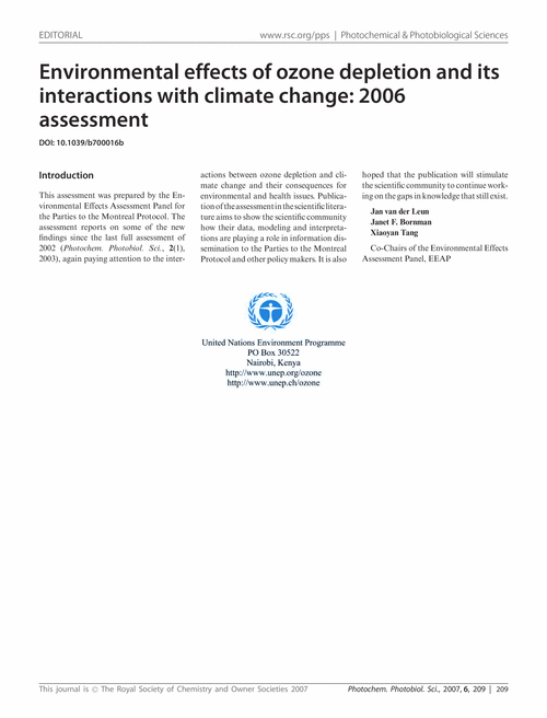 Environmental effects of ozone depletion and its interactions with climate change: 2006 assessment