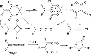 Graphical abstract: Carboxyketenes, methyleneketenes, vinylketenes, oxetanediones, ynols, and ylidic ketenes from Meldrum's acid derivatives
