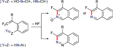 Graphical abstract: Intramolecular cyclization of β,β-difluorostyrenes bearing an iminomethyl or a diazenyl group at the ortho position: synthesis of 3-fluorinated isoquinoline and cinnoline derivatives