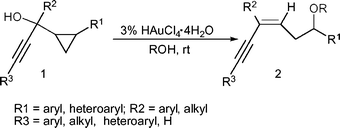Graphical abstract: Au(iii)-catalyzed ring opening reaction of 1-cyclopropyl-2-yn-1-ols with nucleophiles: highly efficient approach to (Z)-conjugated enynes