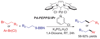 Graphical abstract: High yielding alkylations of unactivated sp3 and sp2 centres with alkyl-9-BBN reagents using an NHC-based catalyst: Pd-PEPPSI-IPr