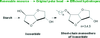 Graphical abstract: Isosorbide as a novel polar head derived from renewable resources. Application to the design of short-chain amphiphiles with hydrotropic properties