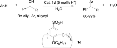 Graphical abstract: Calix[n]arene sulfonic acids bearing pendant aliphatic chains as recyclable surfactant-type Brønsted acid catalysts for allylic alkylation with allyl alcohols in water