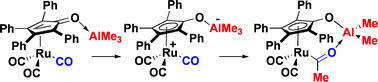 Graphical abstract: Formation of acylruthenium promoted by coordination of AlMe3 to (η4-cyclopentadienone)Ru(CO)3