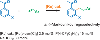 Graphical abstract: Anti-Markovnikov hydroarylation of styrenes catalyzed by an in situ generated ruthenium complex