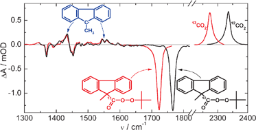 Graphical abstract: The photodecomposition mechanism of tert-butyl-9-methylfluorene-9-percarboxylate: new insight from femtosecond IR spectroscopy