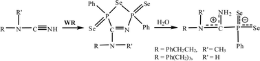 Graphical abstract: From phenylalkylcyanamides to heterocyclic selenazadiphospholaminediselenides and carbamidoyl(phenyl)phosphinodiselenoic acids