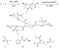 Graphical abstract: Convergent synthesis of 3-arm star polymers from RAFT-prepared poly(N,N-diethylacrylamide) via a thiol–ene click reaction