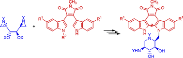 Graphical abstract: Synthesis of new aza-analogs of staurosporine, K-252a and rebeccamycin by nucleophilic opening of C2-symmetric bis-aziridines