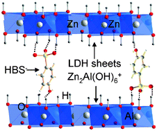Graphical abstract: A new route for local probing of inner interactions within a layered double hydroxide/benzene derivative hybrid material