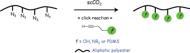 Graphical abstract: First example of “click” copper(i) catalyzed azide-alkyne cycloaddition in supercritical carbon dioxide: application to the functionalization of aliphatic polyesters