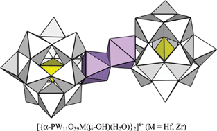 Graphical abstract: Synthesis and structure of dinuclear hafnium(IV) and zirconium(IV) complexes sandwiched between 2 mono-lacunary α-Keggin polyoxometalates