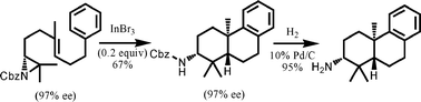 Graphical abstract: Bio-inspired polyenecyclization: aziridinyl polyenecyclization catalyzed by InBr3