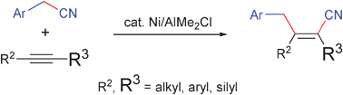 Graphical abstract: Nickel/AlMe2Cl-catalysed carbocyanation of alkynes using arylacetonitriles