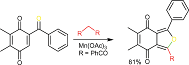 Graphical abstract: Free radical reaction between 2-benzoyl-1,4-benzoquinones and 1,3-dicarbonyl compounds