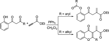 Graphical abstract: PPh3-catalyzed unexpected α-addition reaction of 1-(o-hydroxyaryl)-1,3-diketones to terminal alkynoates: a straightforward synthesis of multifunctional vinylesters