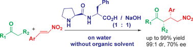 Graphical abstract: Enantioselective nitro-Michael reactions catalyzed by short peptides on water