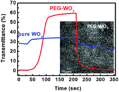 Graphical abstract: Outperformed electrochromic behavior of poly(ethylene glycol)-template nanostructured tungsten oxide films with enhanced charge transfer/transport characteristics