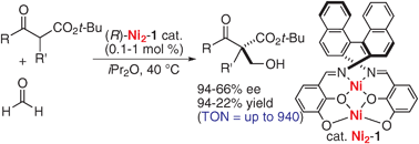 Graphical abstract: Direct catalytic asymmetric aldol reaction of β-keto esters with formaldehyde promoted by a dinuclear Ni2-Schiff base complex