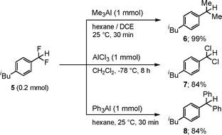 Graphical abstract: Non-catalytic conversion of C–F bonds of benzotrifluorides to C–C bonds using organoaluminium reagents
