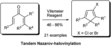 Graphical abstract: Tandem Nazarov cyclization–halovinylation of divinyl ketones under Vilsmeier conditions: synthesis of highly substituted cyclopentadienes