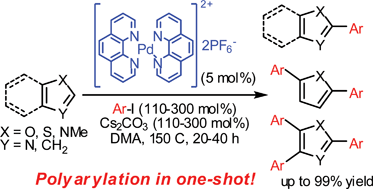 Graphical abstract: Direct multiple C–H bond arylation reaction of heteroarenes catalyzed by cationic palladium complex bearing 1,10-phenanthroline