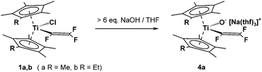 Graphical abstract: Synthesis and reactions of hydroxobis(η5-pentamethylcyclopenta-dienyl)(trifluoroethenyl)titanium(iv)