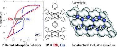 Graphical abstract: Acetonitrile vapour inclusion in single-crystal adsorbents [MII2(bza)4(pyz)]n (MII = Rh, Cu)