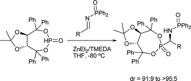 Graphical abstract: Diastereoselective hydrophosphonylation of imines using (R,R)-TADDOL phosphite. Asymmetric synthesis of α-aminophosphonic acid derivatives