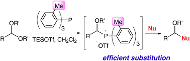 Graphical abstract: Remarkable effect of phosphine on the reactivity of O,P-acetal—efficient substitution reaction of O,P-acetal