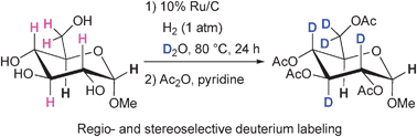Graphical abstract: Method for regio-, chemo- and stereoselective deuterium labeling of sugars based on ruthenium-catalyzed C–H bond activation