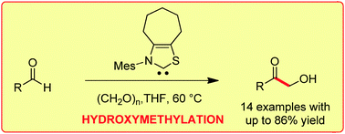 Graphical abstract: Direct and efficient N-heterocyclic carbene-catalyzed hydroxymethylation of aldehydes