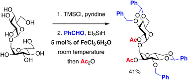 Graphical abstract: Iron(iii) chloride-tandem catalysis for a one-pot regioselective protection of glycopyranosides