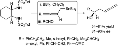 Graphical abstract: A novel allylic transfer reaction of chirally modified 2-borylbutadiene: synthesis of chiral homoallenyl alcohols
