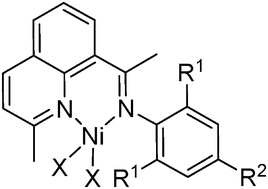 Graphical abstract: Synthesis, characterization and ethylene oligomerization behaviour of 8-(1-aryliminoethylidene)quinaldinylnickel dihalides