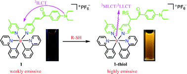 Graphical abstract: A sensitive phosphorescent thiol chemosensor based on an iridium(iii) complex with α,β-unsaturated ketone functionalized 2,2′-bipyridyl ligand