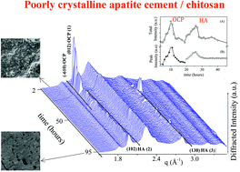 Graphical abstract: Real-time monitoring of the mechanism of poorly crystalline apatite cement conversion in the presence of chitosan, simulated body fluid and human blood
