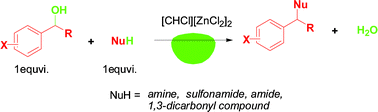 Graphical abstract: Direct nucleophilic substitution reaction of alcohols mediated by a zinc-based ionic liquid
