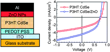 Graphical abstract: Hybrid polymer-CdSe solar cells with a ZnO nanoparticle buffer layer for improved efficiency and lifetime