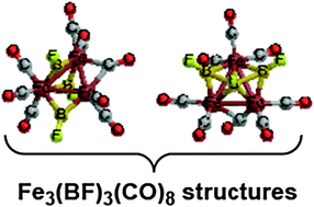 Graphical abstract: Fe3(BF)3(CO)8 structures with face-semibridging fluoroborylene ligands and a bicapped tetrahedral Fe3B3 cluster isoelectronic with Os6(CO)18