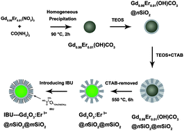 Graphical abstract: Facile synthesis of an up-conversion luminescent and mesoporous Gd2O3 : Er3+@nSiO2@mSiO2 nanocomposite as a drug carrier