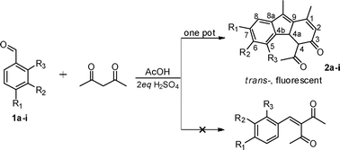 Graphical abstract: New fluorescent trans-dihydrofluoren-3-ones from aldol–Robinson annulation–regioselective addition involved one-pot reaction